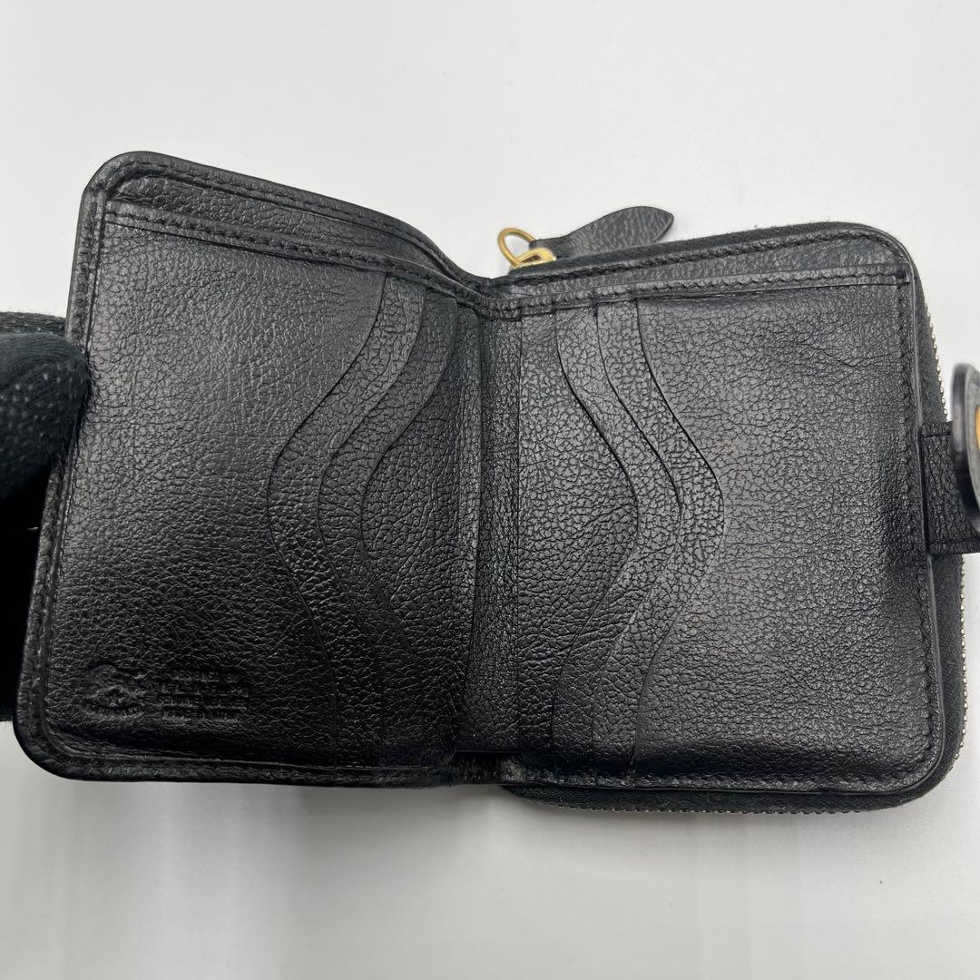 大人気✨ イルビゾンテ 二つ折り財布 ブラック レザー シボ 金ボタン
