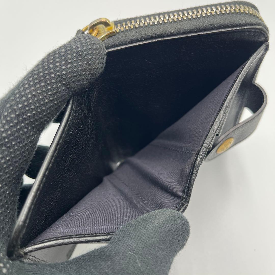 大人気✨ イルビゾンテ 二つ折り財布 ブラック レザー シボ 金ボタン