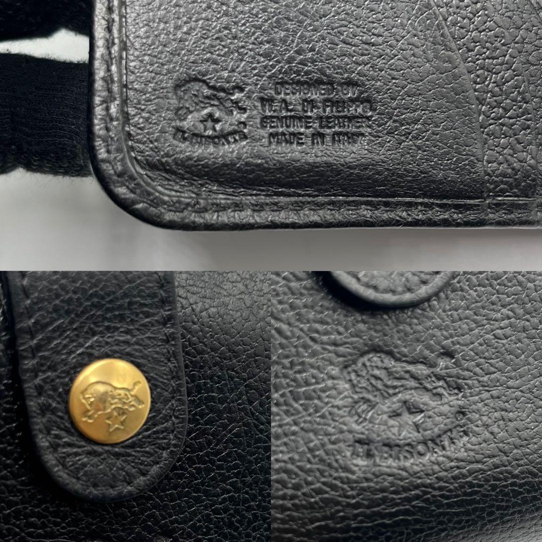 大人気✨ イルビゾンテ 二つ折り財布 ブラック レザー シボ 金ボタン