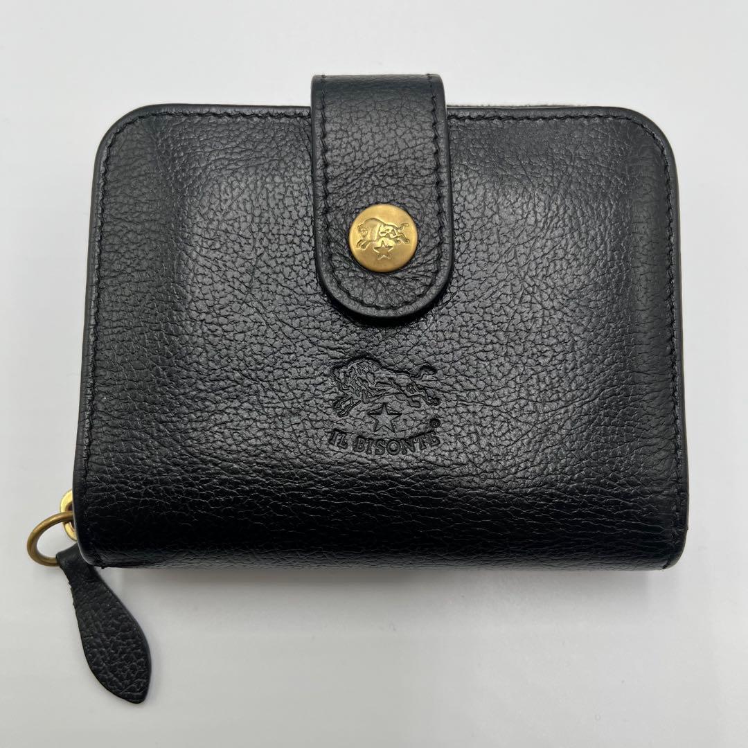 大人気✨ イルビゾンテ 二つ折り財布 ブラック レザー シボ 金ボタン