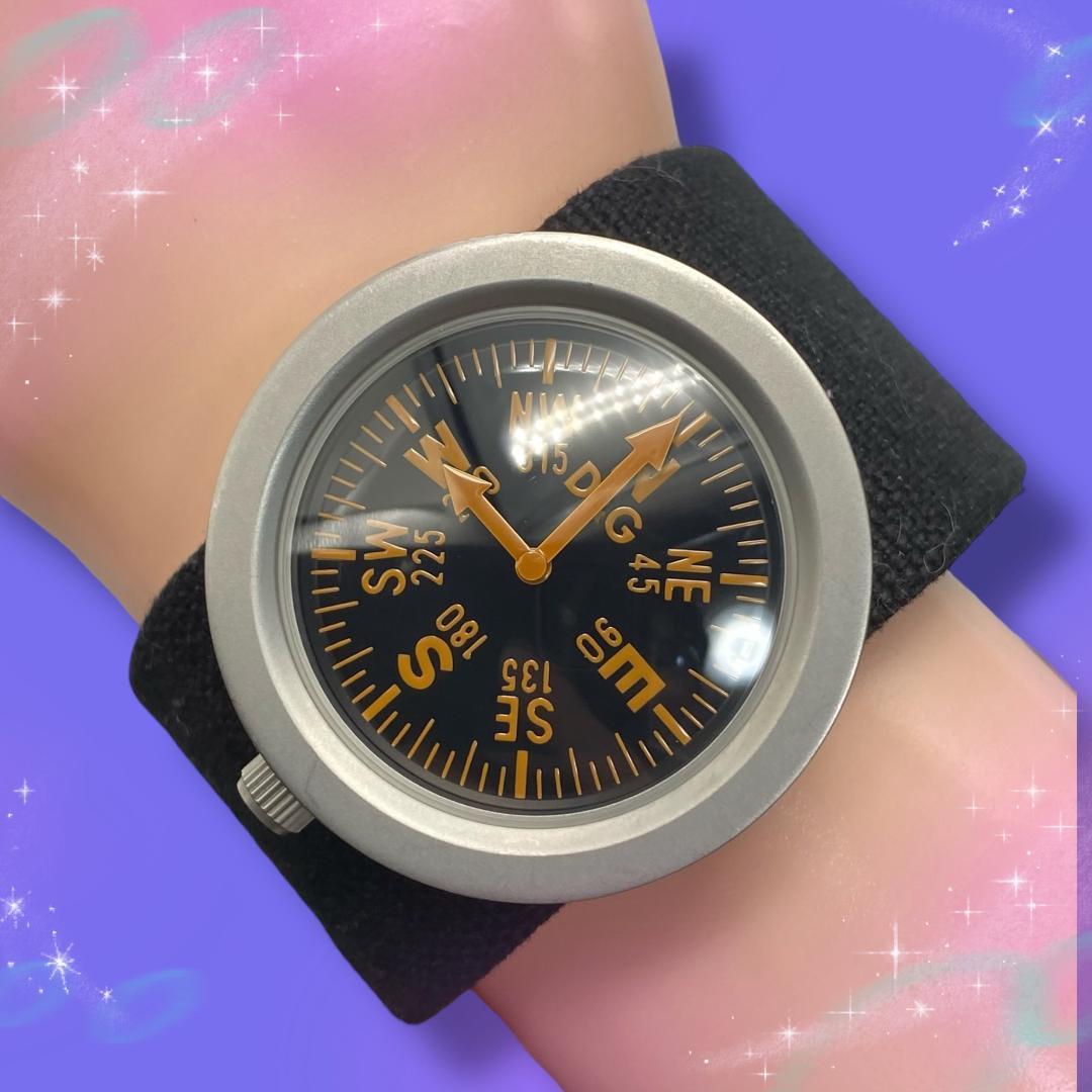 《希少 美品 稼働品》 D&G メンズ腕時計 コンパスデザイン 防水 クオーツ