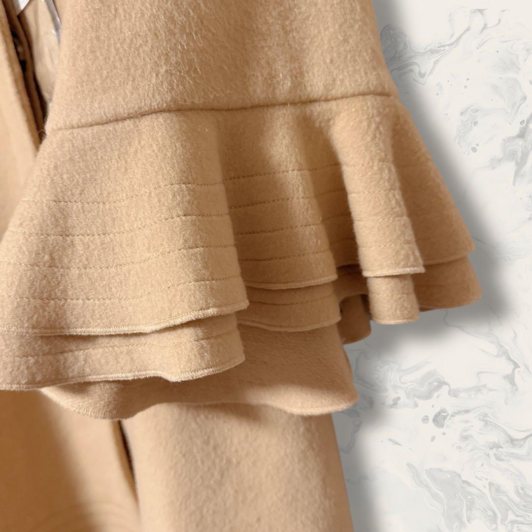 【新品】 SOV. カシミア ポンチョ コート フリル キャメル ソブ