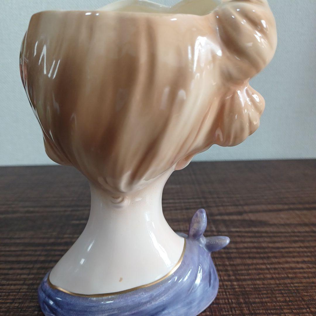 ビンテージ レディヘッドベース 陶器製置物花瓶　紫とイエローのドレス　2点セット