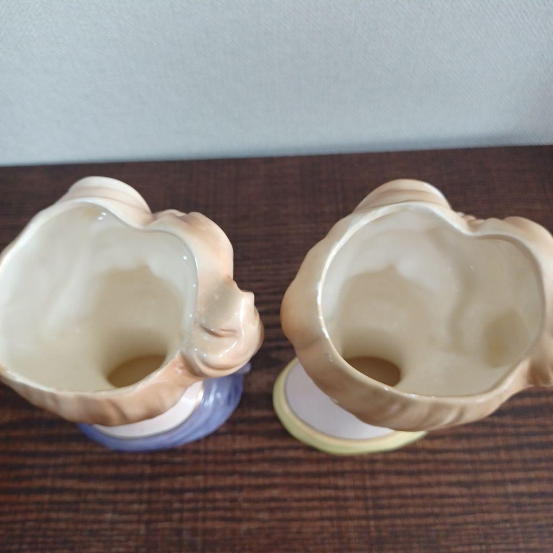 ビンテージ レディヘッドベース 陶器製置物花瓶　紫とイエローのドレス　2点セット