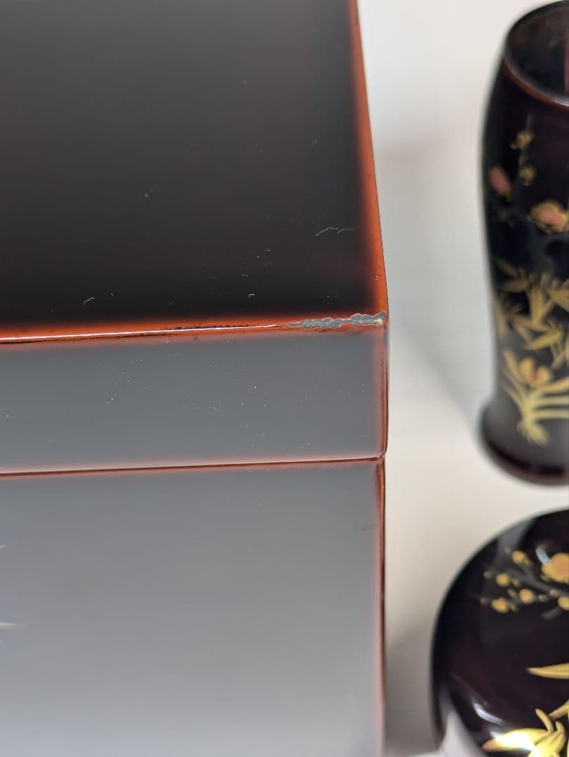 茶箱　梅笹文様　茶道具　平棗　茶せん筒　香合　骨董　光琳蒔絵　輪島塗