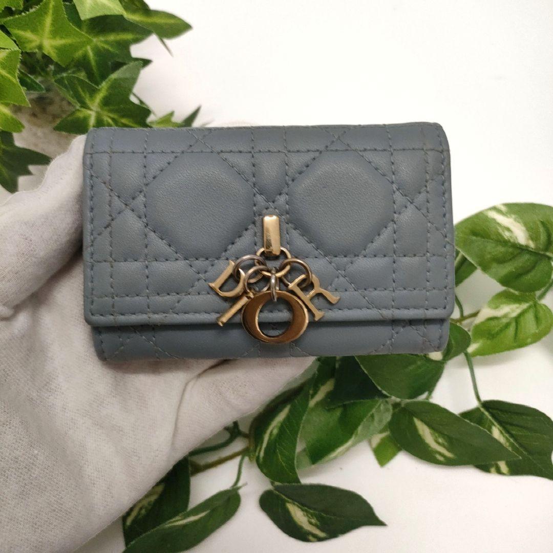 ディオール　キーケース　キーリング　カナージュ　ブルー　ディオールチャーム