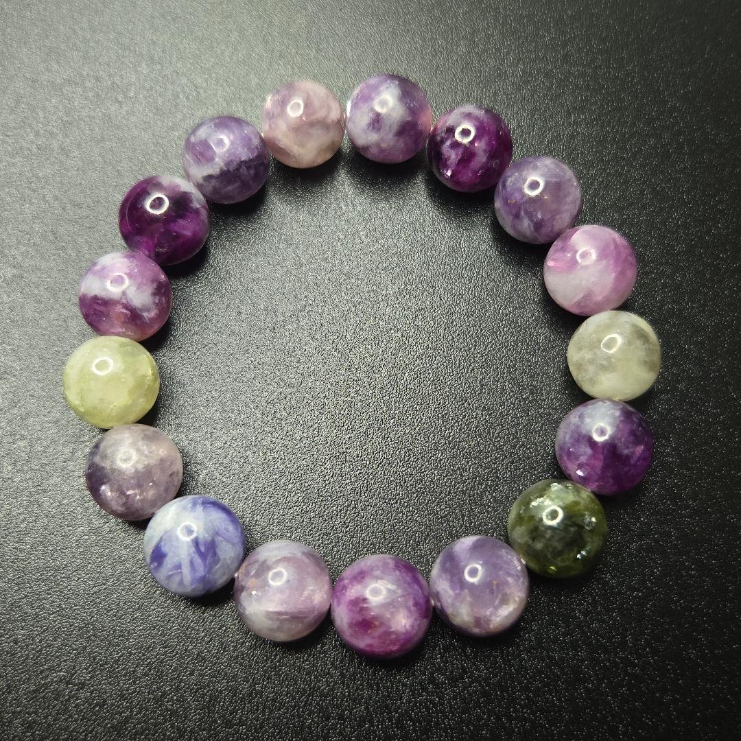 【希少石/最強品質】MIXレピドライトシリカ＊約11mm＊　天然石ブレスレット