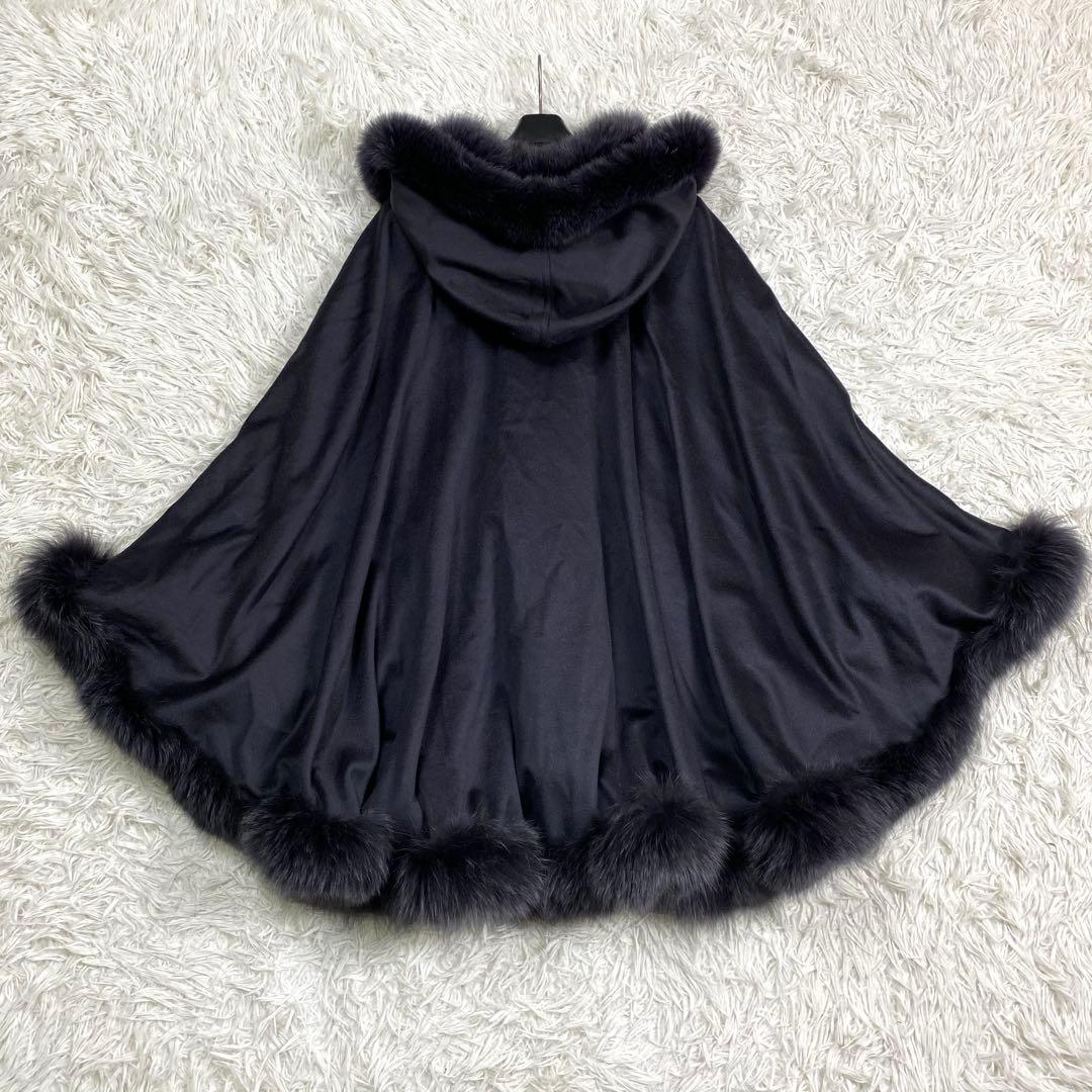 極美品✨カシミア100% フォックスファー ポンチョ2way ケープコート 黒系