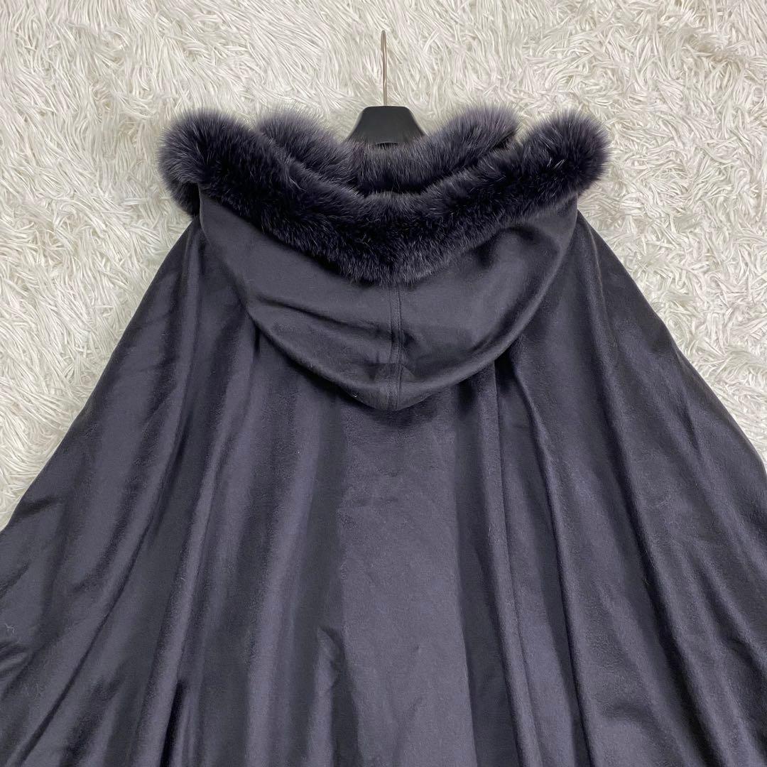 極美品✨カシミア100% フォックスファー ポンチョ2way ケープコート 黒系