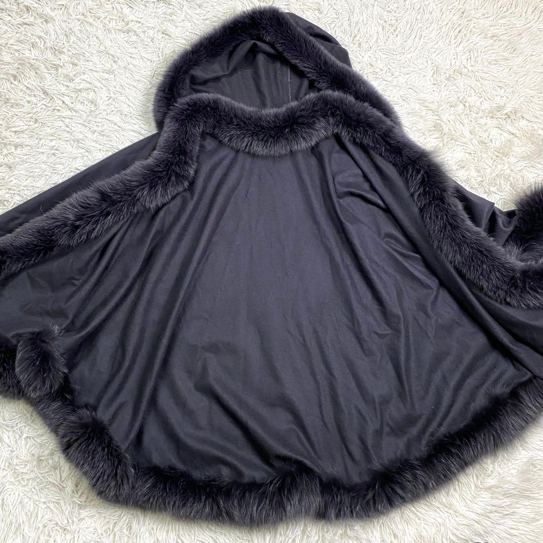 極美品✨カシミア100% フォックスファー ポンチョ2way ケープコート 黒系