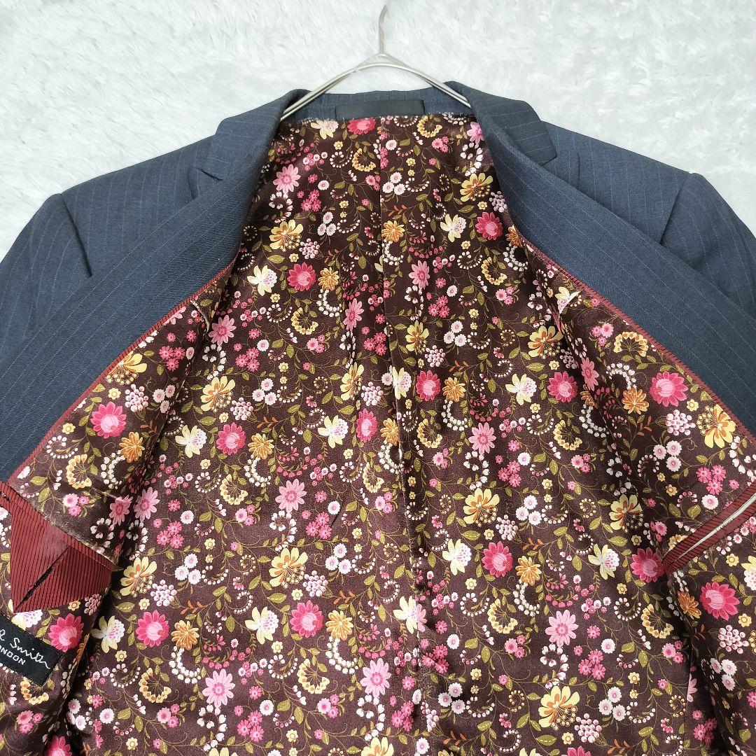 ポールスミス 花柄 ネイビーグレー ストライプ テーラードジャケット 派手