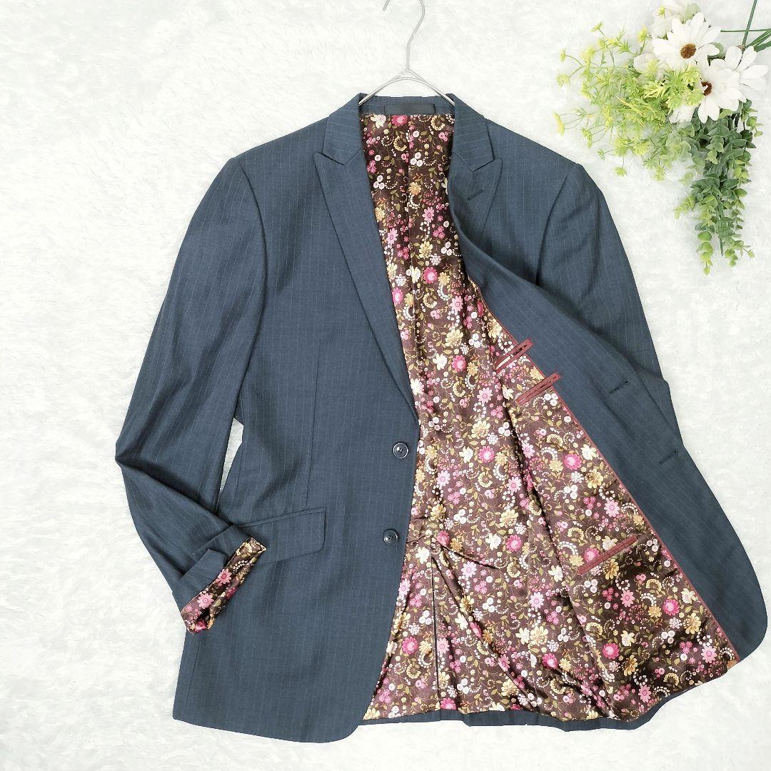 ポールスミス 花柄 ネイビーグレー ストライプ テーラードジャケット 派手