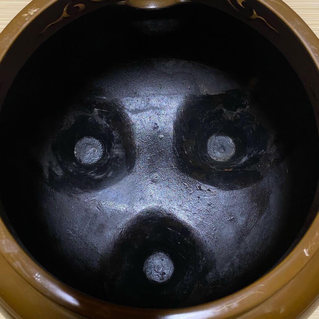 ◆唐銅 鬼面風炉 一ノ瀬宗也 釜師 佐藤清光 美品 共箱 茶道具