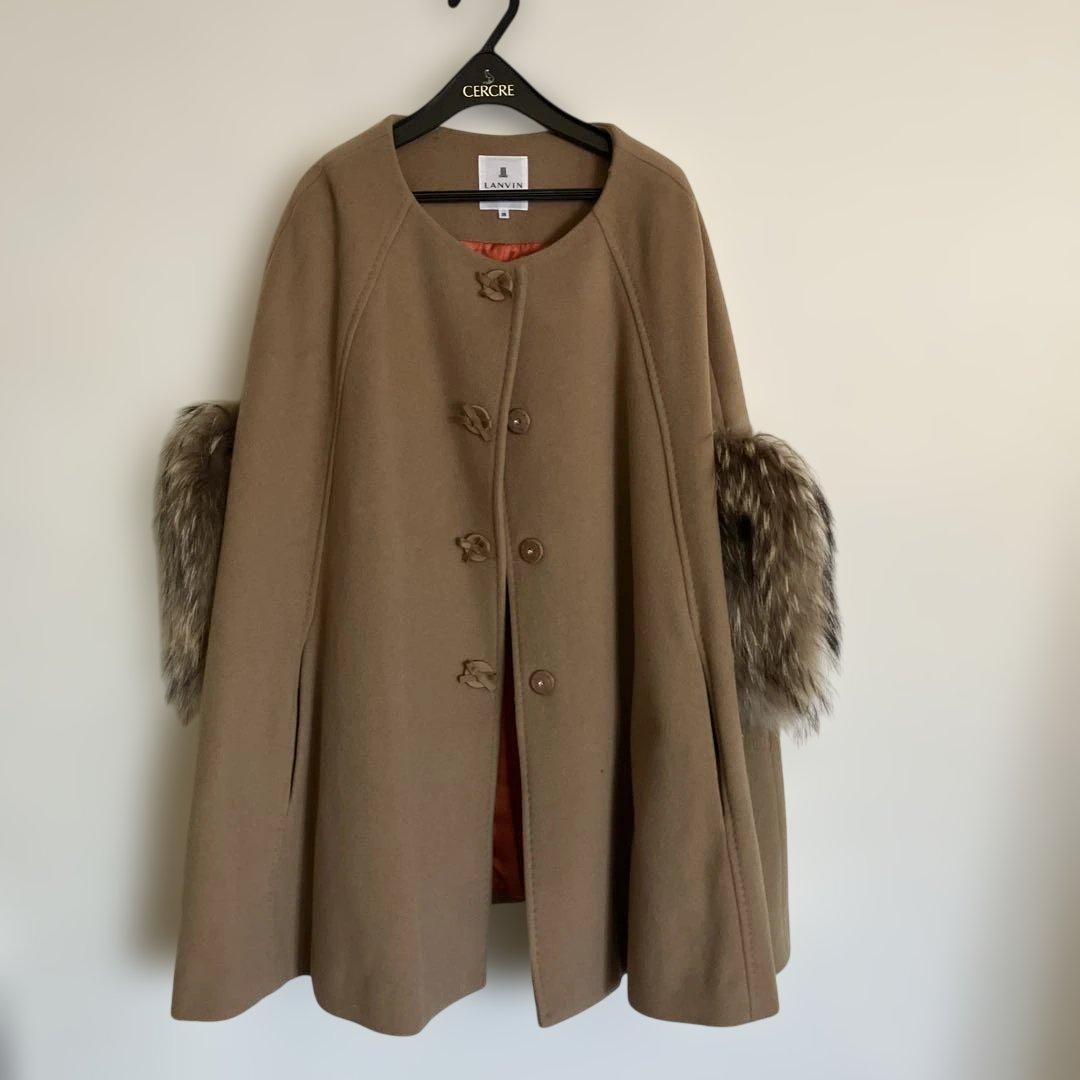 ファー付きベージュウールコート