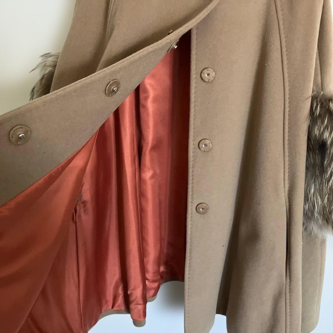 ファー付きベージュウールコート