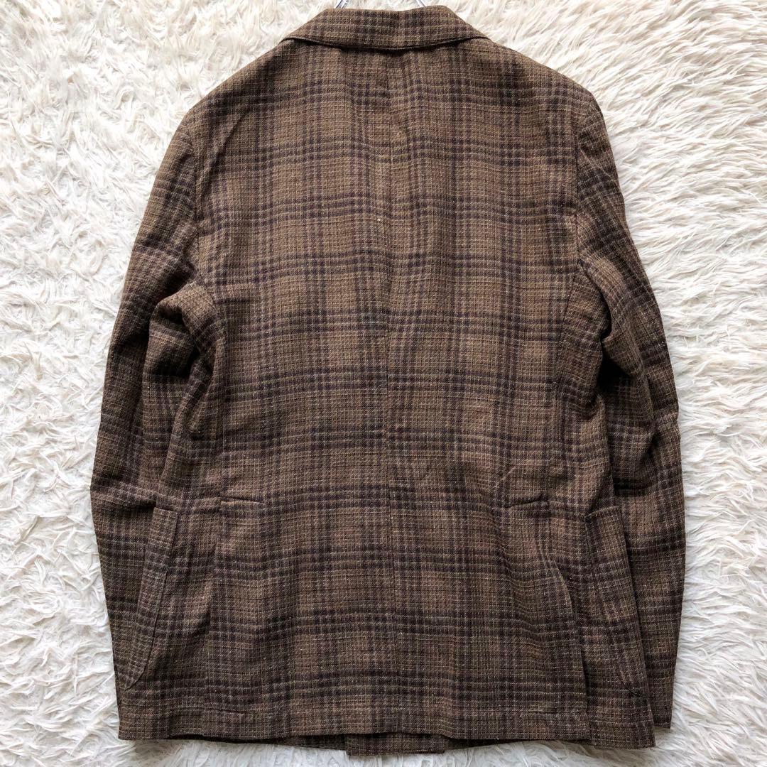 【超希少XL三者混】イレブンティ　テーラードジャケット　茶　メタルボタン　綿麻絹