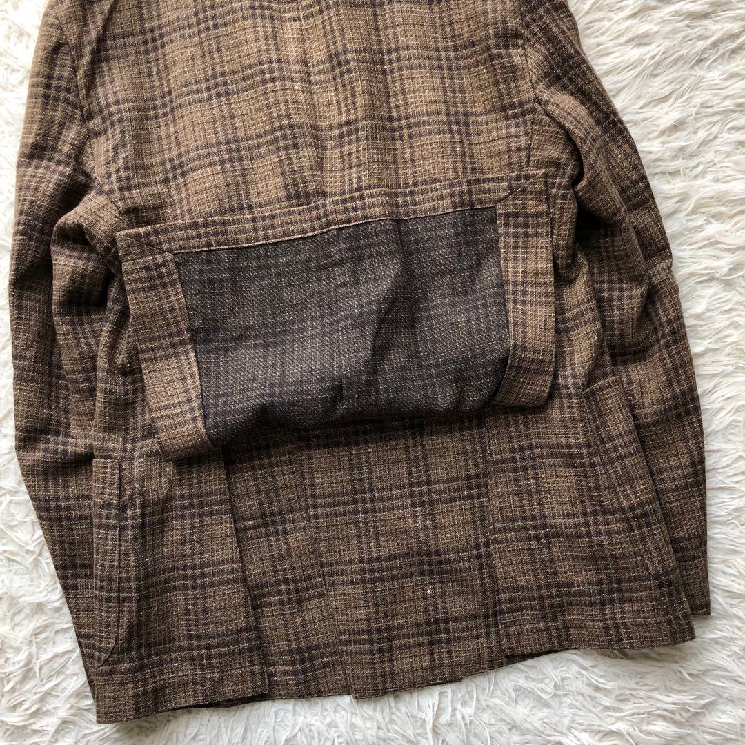 【超希少XL三者混】イレブンティ　テーラードジャケット　茶　メタルボタン　綿麻絹