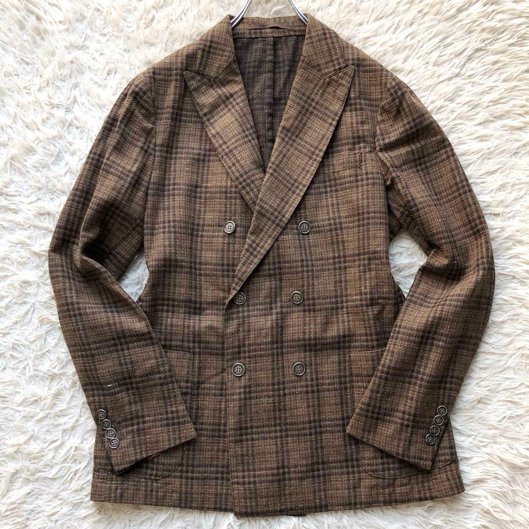 【超希少XL三者混】イレブンティ　テーラードジャケット　茶　メタルボタン　綿麻絹