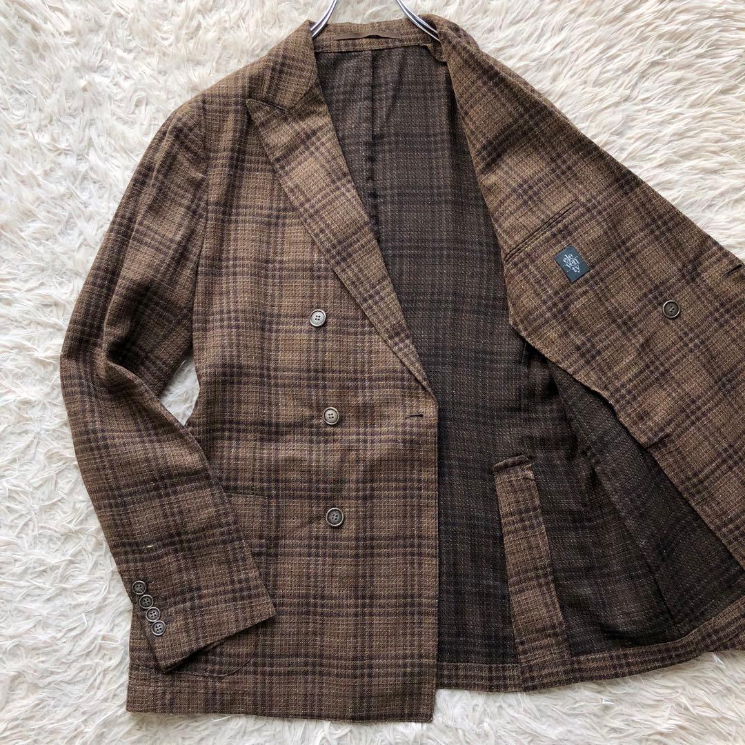 【超希少XL三者混】イレブンティ　テーラードジャケット　茶　メタルボタン　綿麻絹