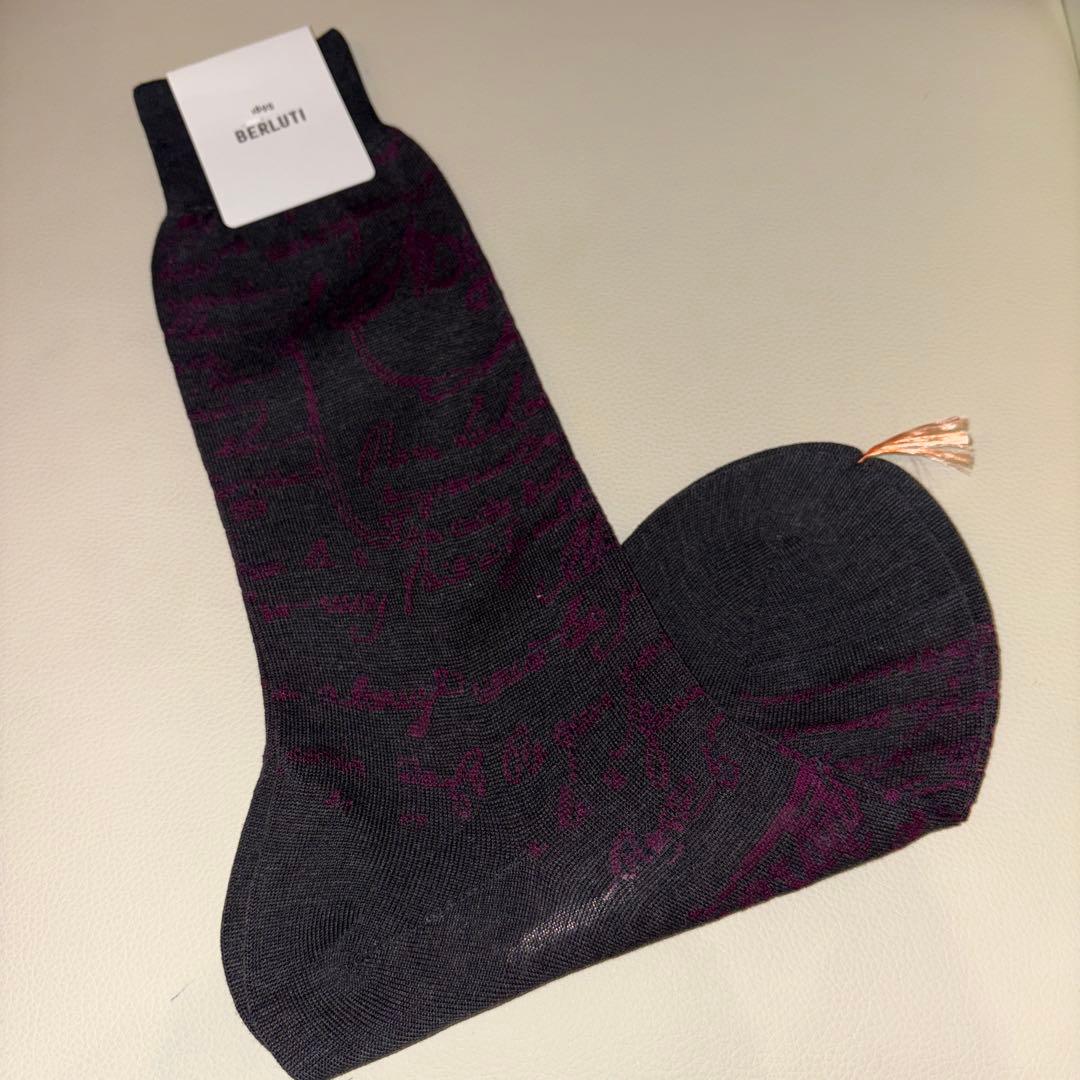 BERLUTI 靴下　ソックス　メンズ　紺　グレー　赤　ロゴ　90サイズ