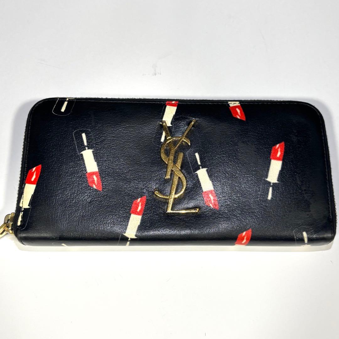 極希少　イヴサンローラン　リップ柄　長財布　限定モデル　ラウンドファスナー　黒