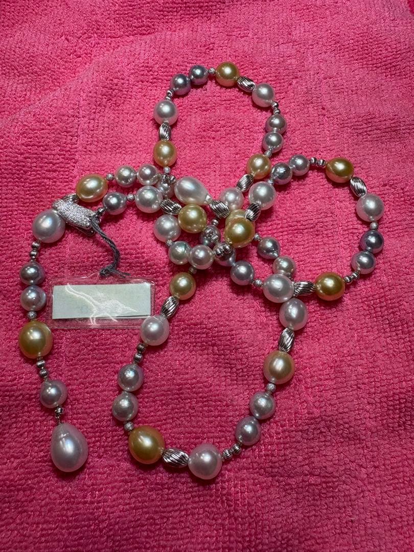 森*様 美品南洋白蝶と南洋ゴールドとあこや真珠ナチュラルブルーネックレス