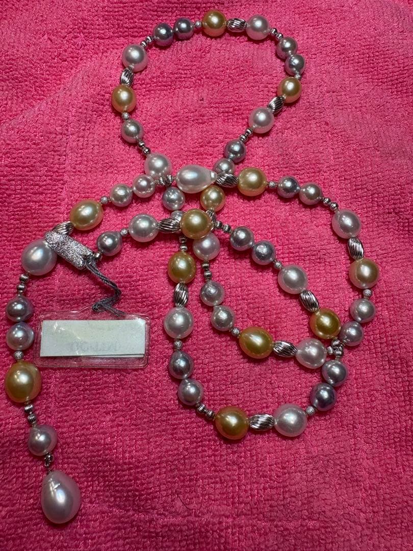 森*様 美品南洋白蝶と南洋ゴールドとあこや真珠ナチュラルブルーネックレス