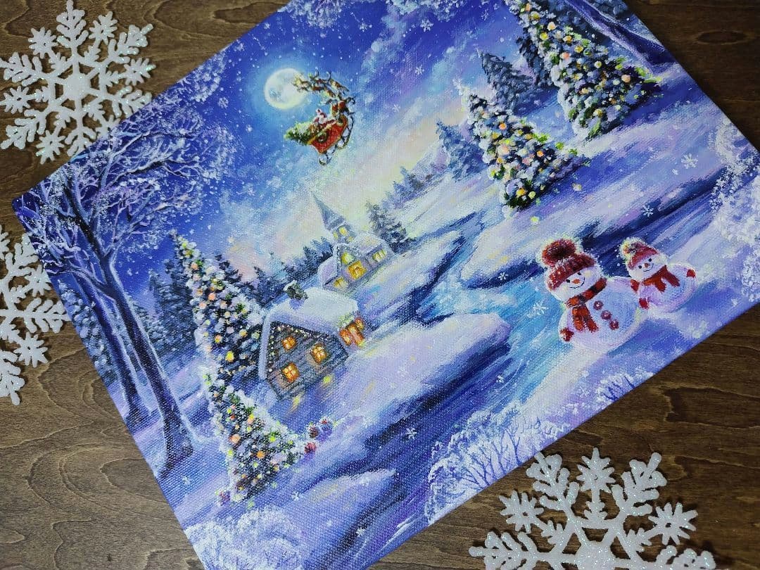 R*U様 【夜空を見上げて】アクリル画 F3 風景画 絵画