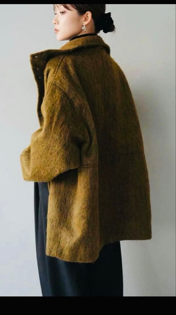 リュミエ：スタンドカラーコート：マスタード オーバーサイズ ウール混紡