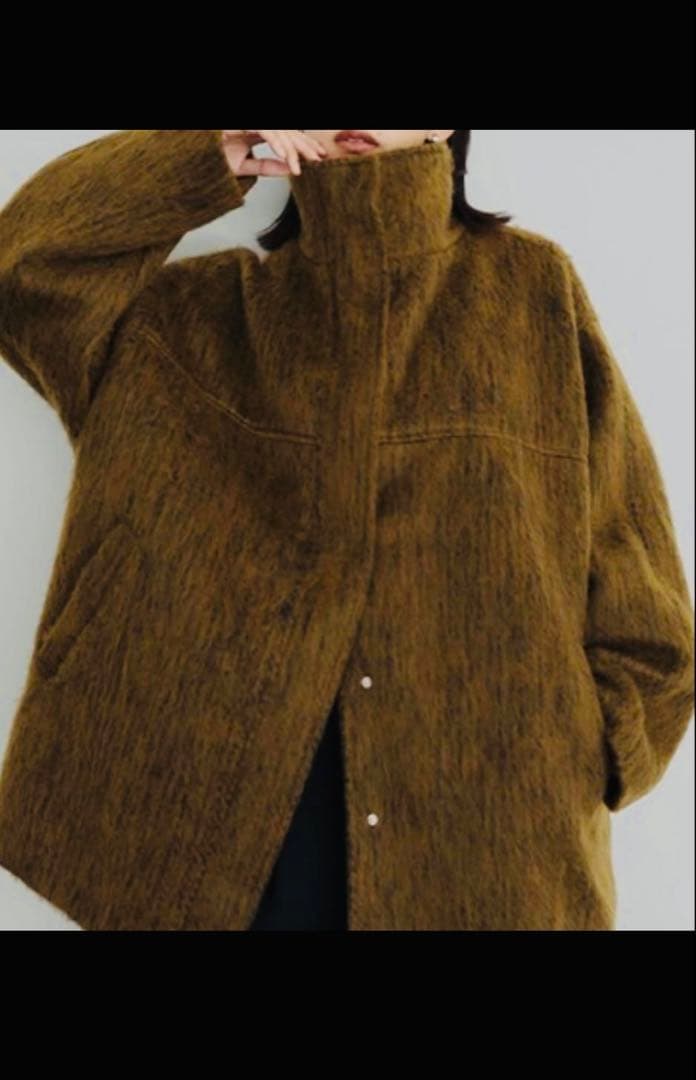 リュミエ：スタンドカラーコート：マスタード オーバーサイズ ウール混紡