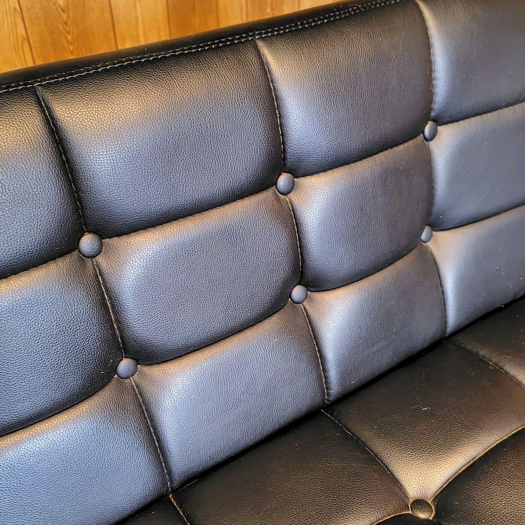 黒色合成皮革2人掛けソファ