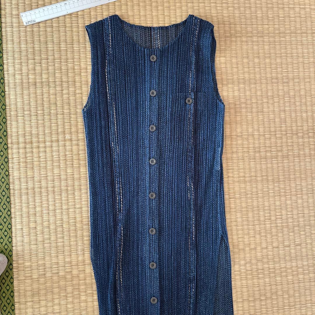 PLEATS PLEASE イッセイミヤケ デニム転写 カーディガン