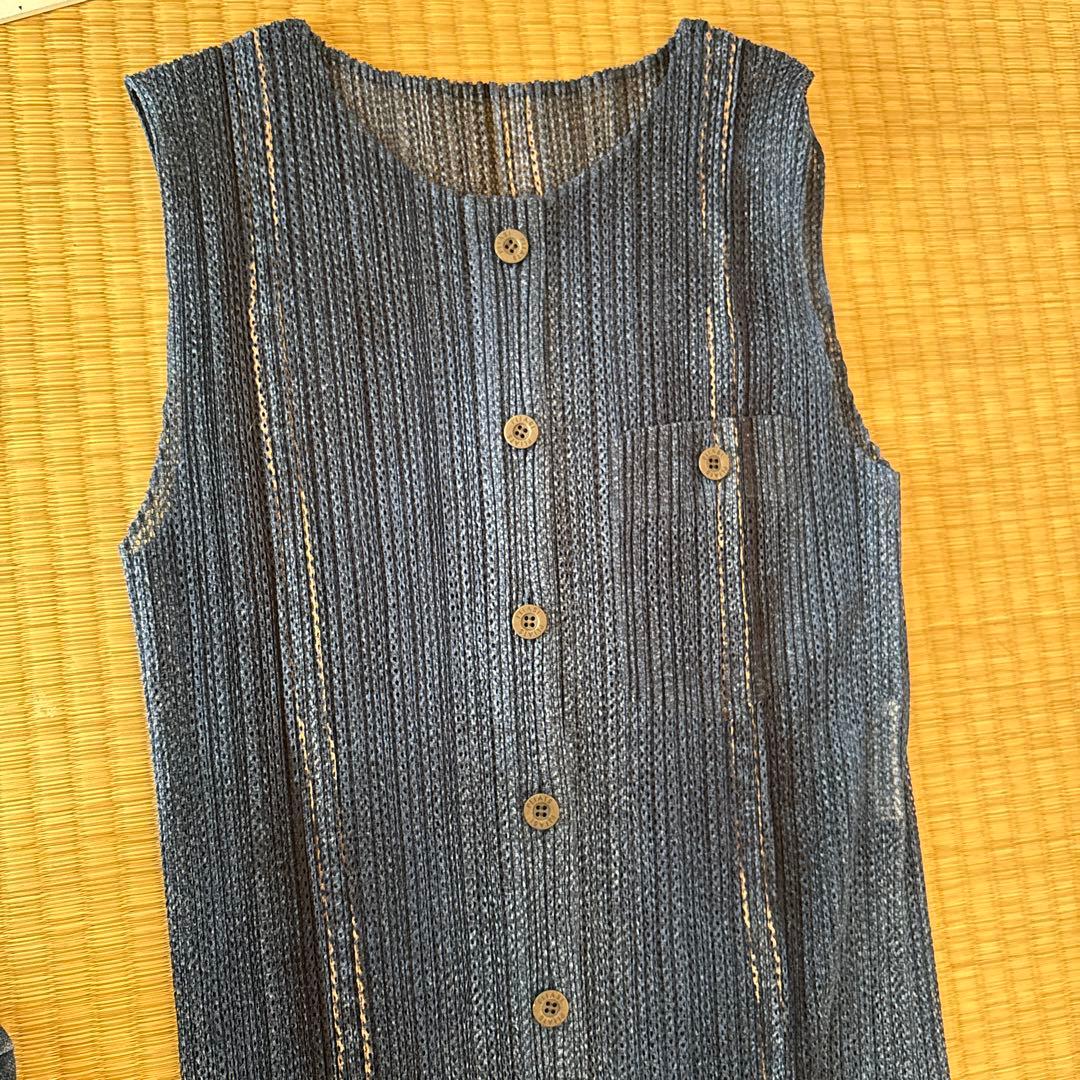 PLEATS PLEASE イッセイミヤケ デニム転写 カーディガン