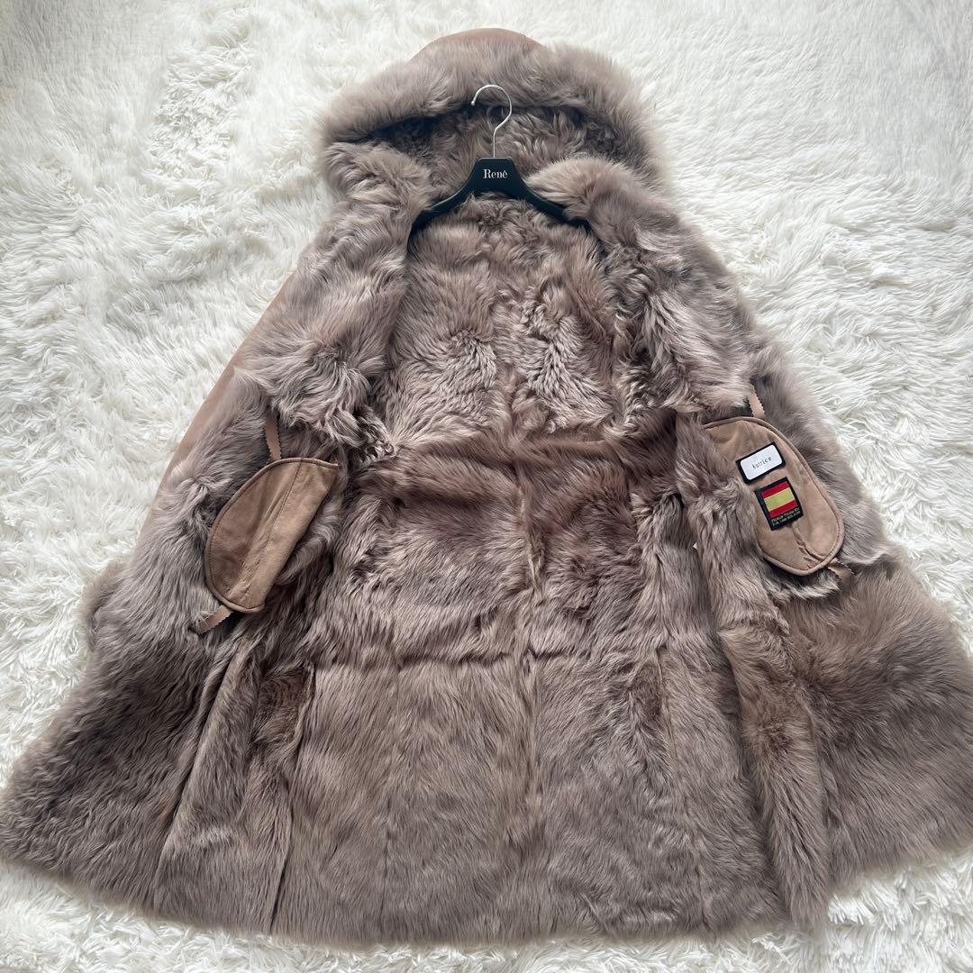 希少✨リアルムートンコート ロングコート フード レザーコート ベージュ フリー