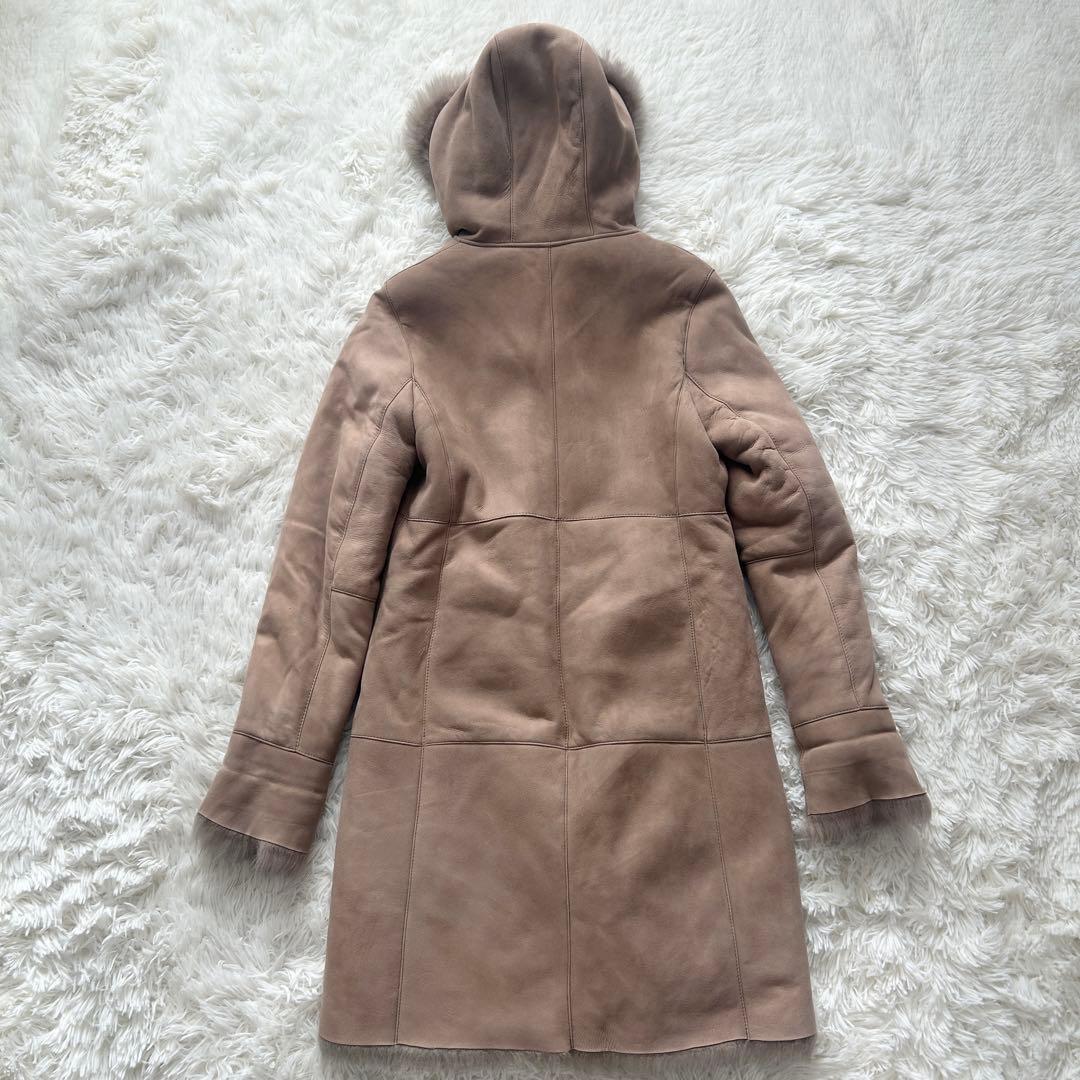 希少✨リアルムートンコート ロングコート フード レザーコート ベージュ フリー