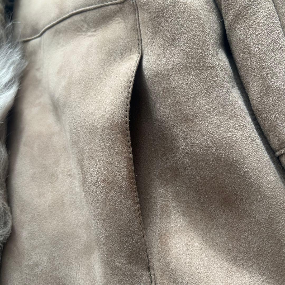 希少✨リアルムートンコート ロングコート フード レザーコート ベージュ フリー