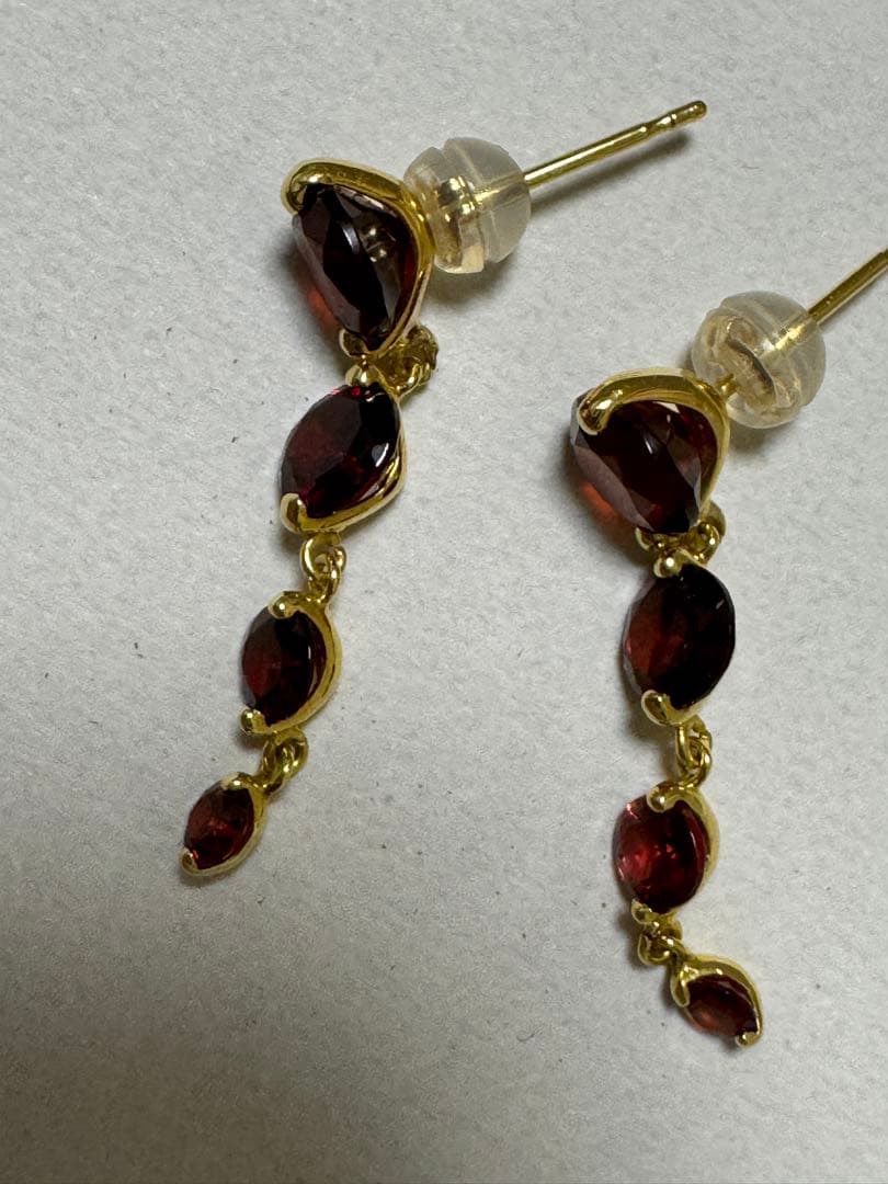 K18 天然ガーネットネックレスとピアスセット