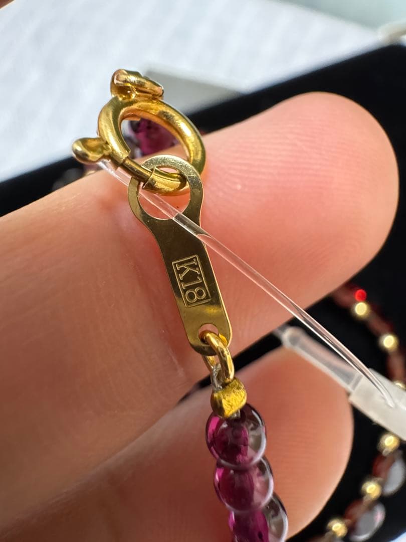 K18 天然ガーネットネックレスとピアスセット