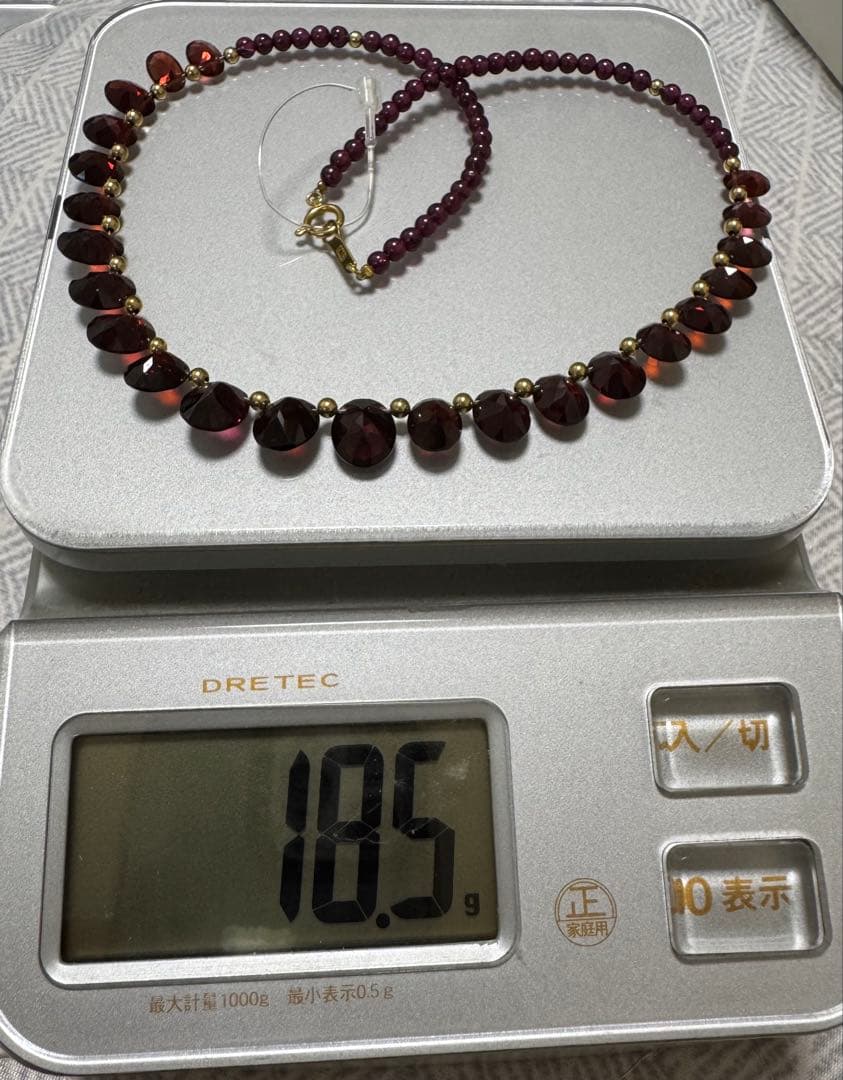 K18 天然ガーネットネックレスとピアスセット
