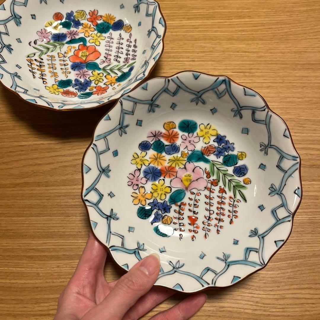 永井麻美子さん 九谷焼 百花手風 輪花浅鉢 2つセット