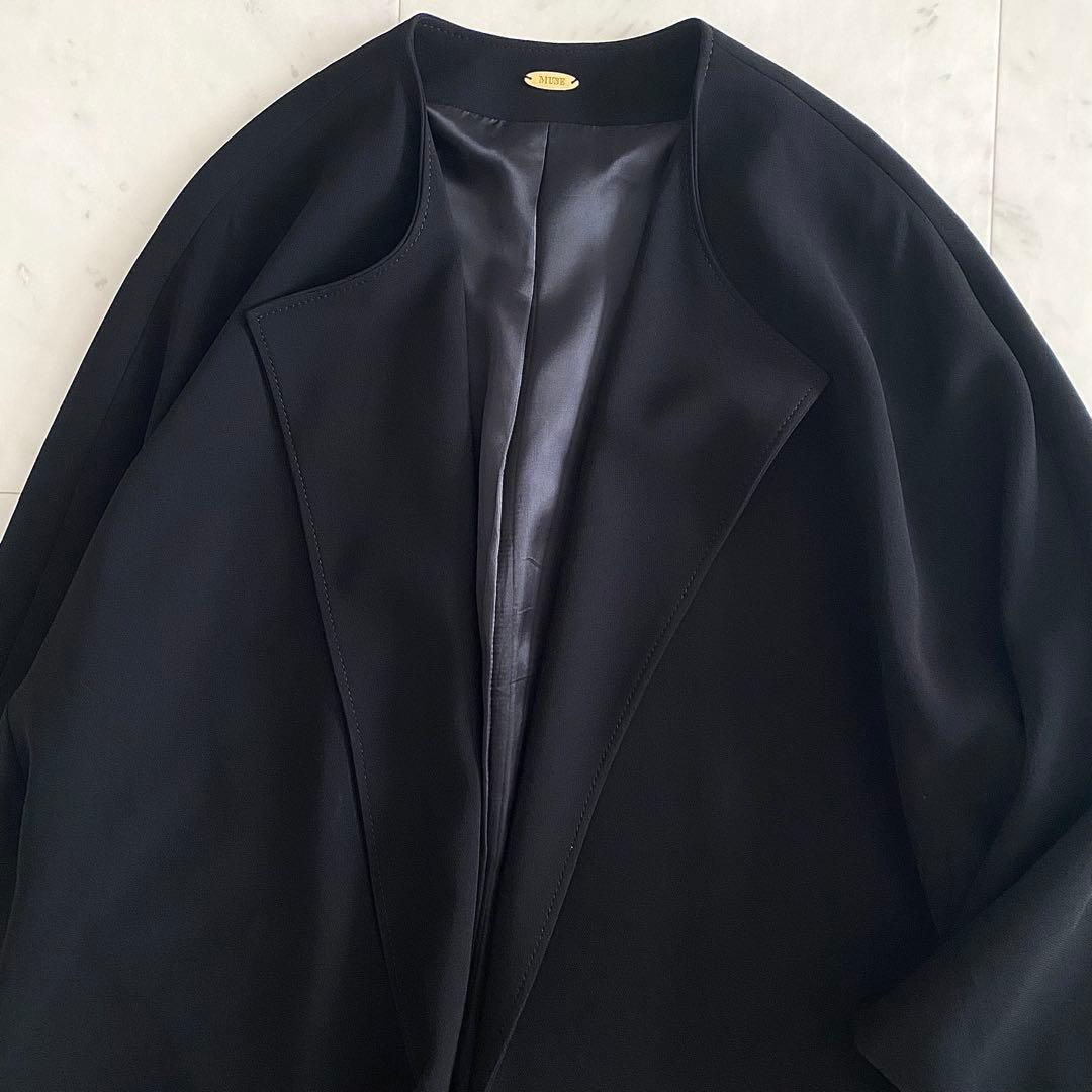 美品 ミューズドゥドゥーズィエムクラス トリアセノーカラーコート 黒 日本製