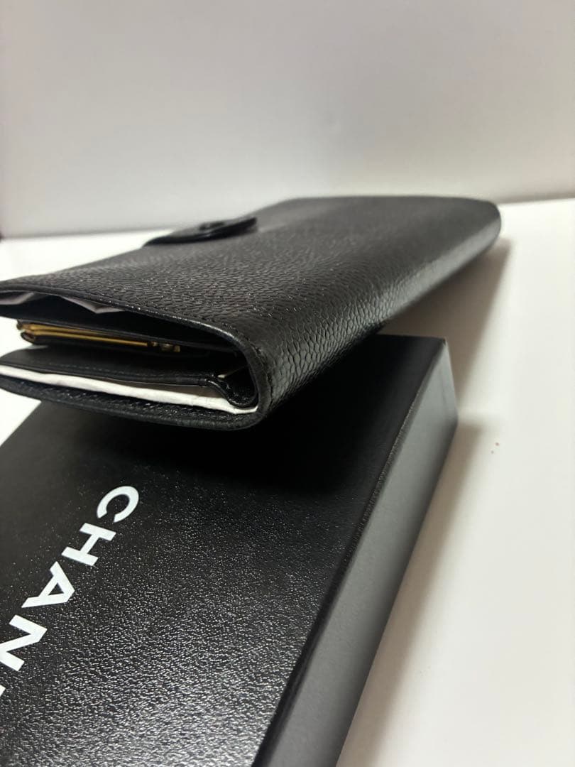 シャネル ココマーク CHANEL キャビアスキン 長財布 訳あり