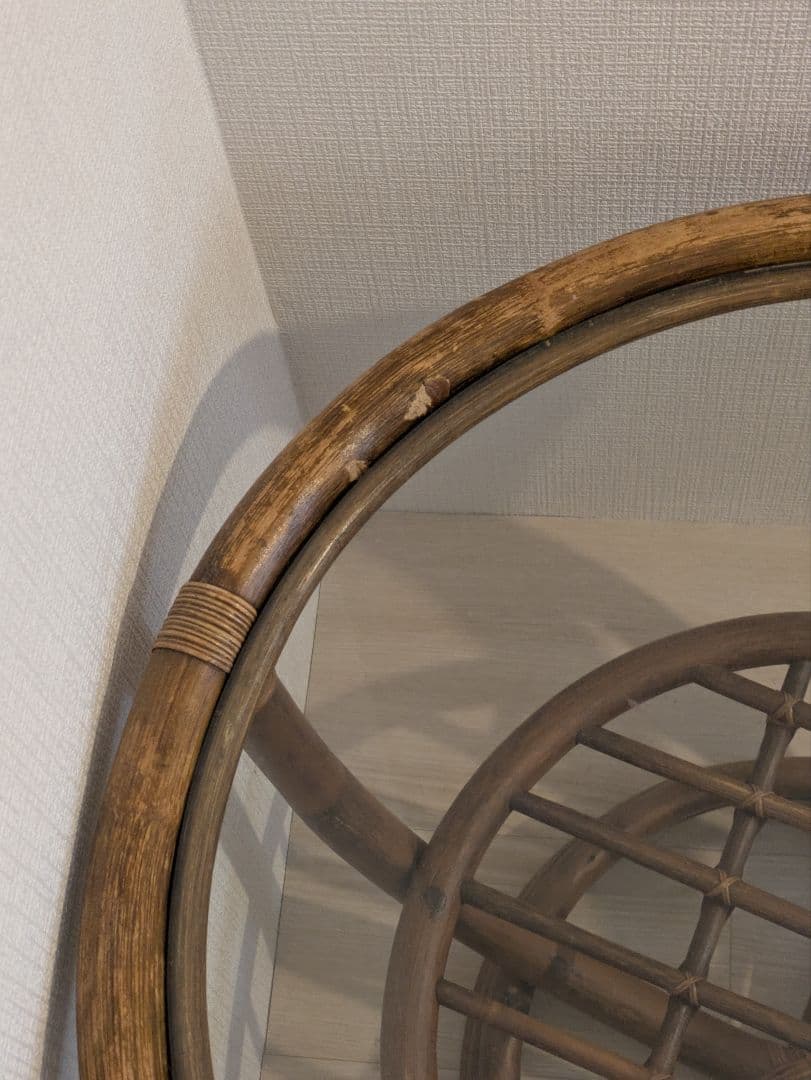 売約済:ラタン 丸テーブル ガラストップ