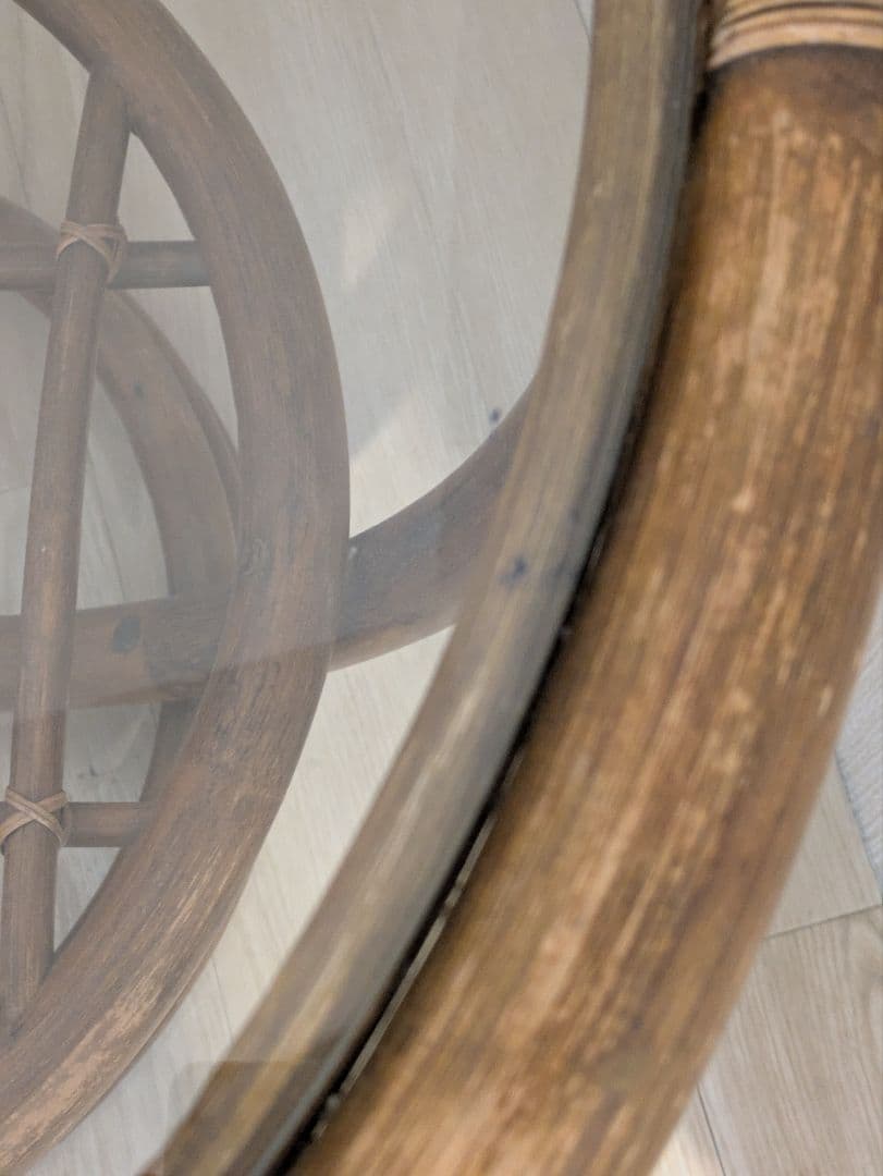 売約済:ラタン 丸テーブル ガラストップ