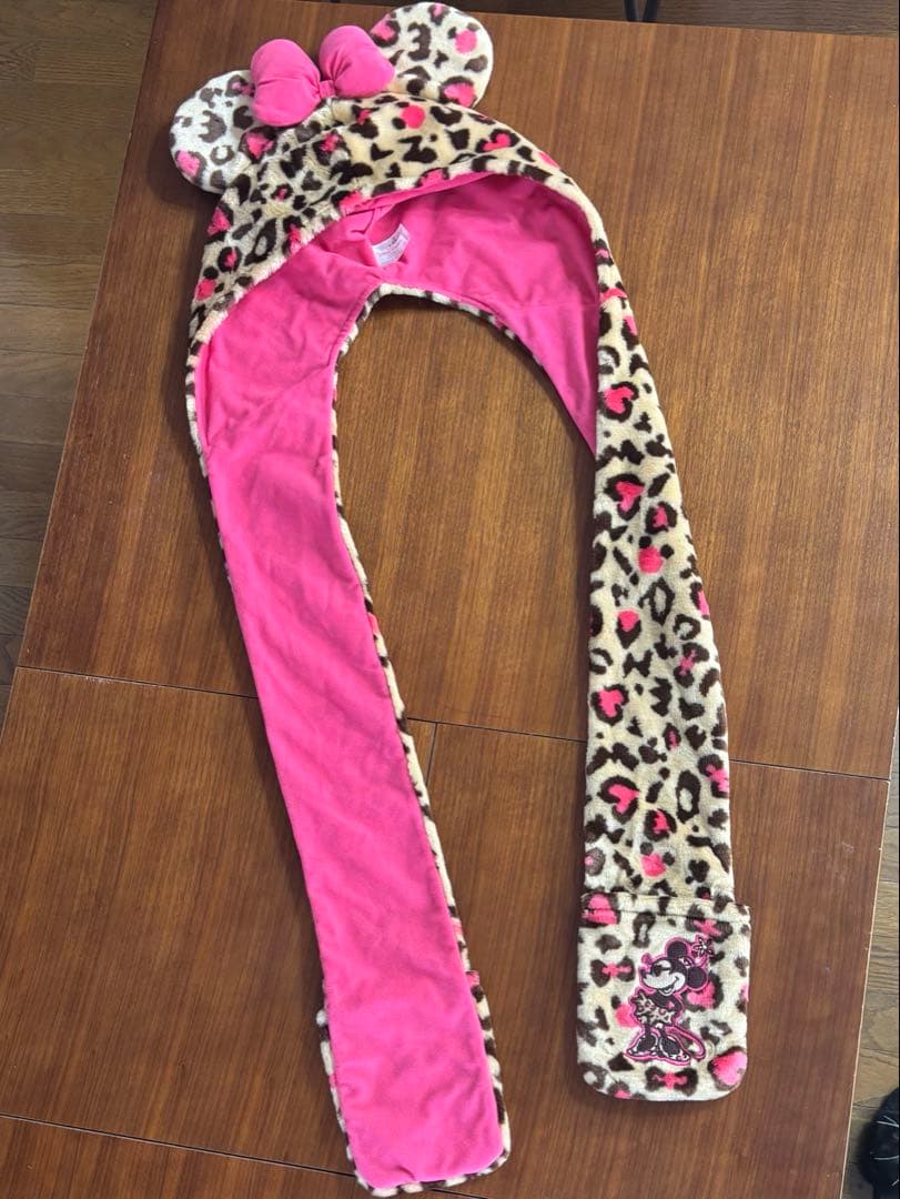 ミニーマウス ヒョウ柄 マフラー