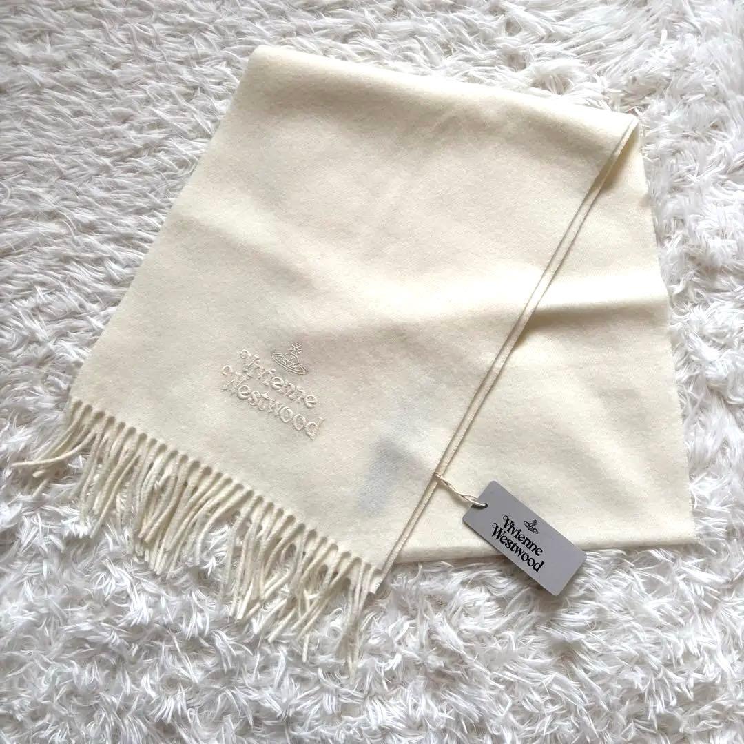 【新品】 Vivienne Westwood マフラー ウール ホワイト ロゴ
