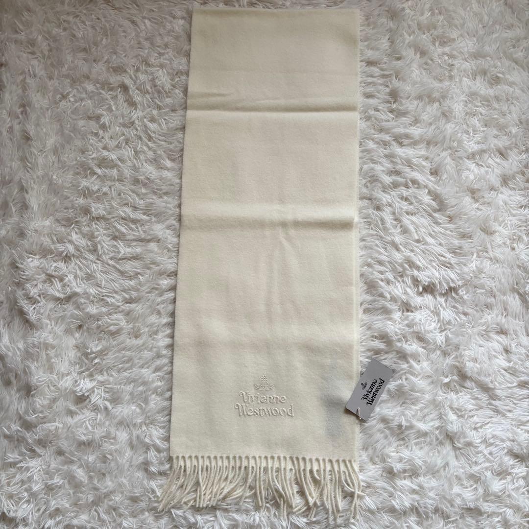 【新品】 Vivienne Westwood マフラー ウール ホワイト ロゴ