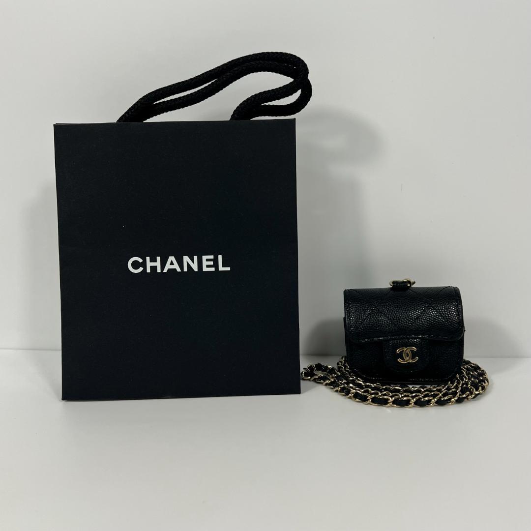 シャネル マトラッセ イヤホンケース キャビアスキン 黒 MBZ041