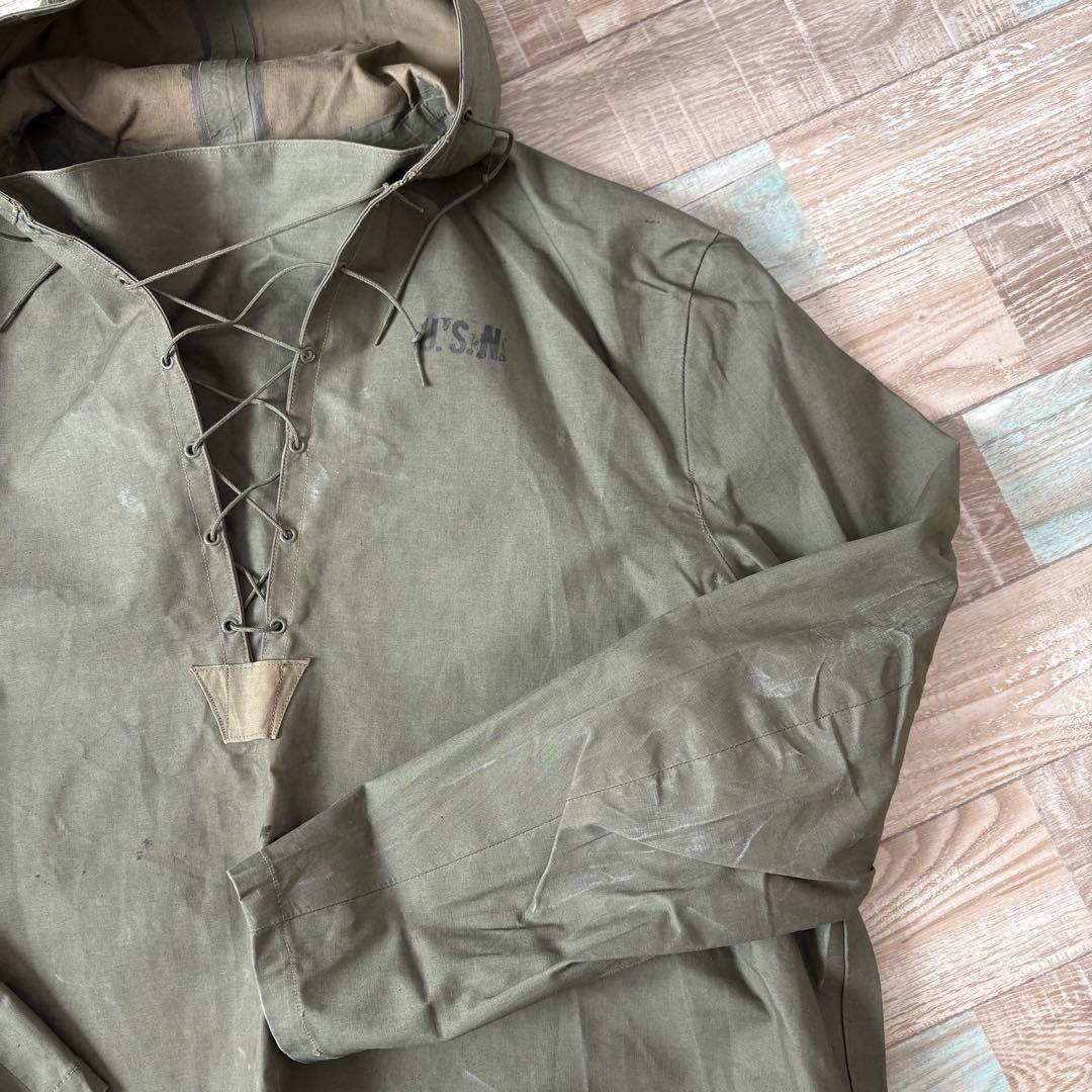 USN レインパーカー デッキパーカー プルオーバー ゴム引き XL相当