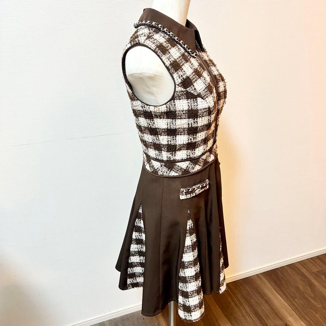 極美品！完売品！an ジップアップ　チェック　襟ノースリーブ フレアミニドレス